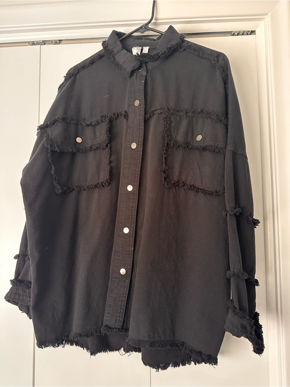 Elan - Frayed Edge Black Button-Up Shacket